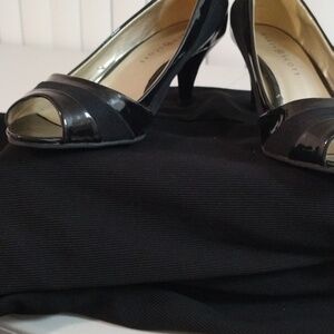 Woman heels by Karen Scott black pattern leather and suede open toe size 9m